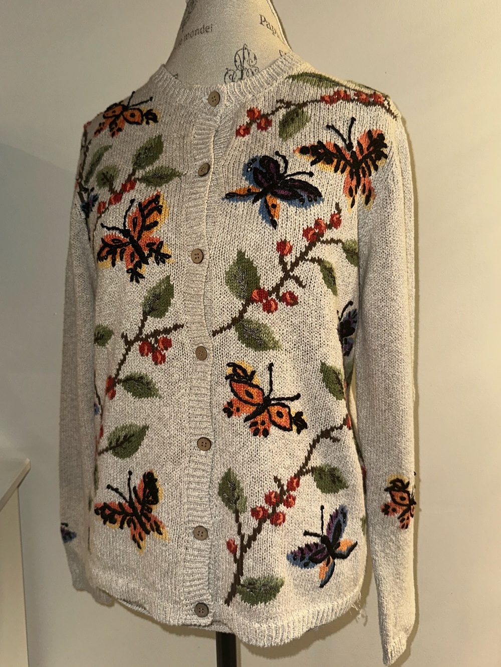 Northern Isles Vintage Hand Knit Cardigan Butterflies Small MINT CONDITION